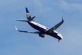 plane from the airline Ryanair takes off in Greece